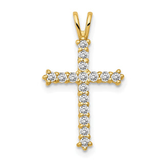 14k Yellow Gold Polished Cubic Zirconia Cross Pendant