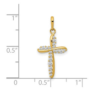 14K Yellow Gold Polished CZ Cross Charm