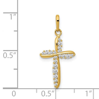 14K Yellow Gold Polished CZ Cross Charm