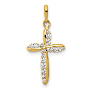 14K Yellow Gold Polished CZ Cross Charm