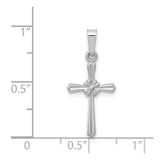 14k White Gold Polished Center Flower Cross Pendant