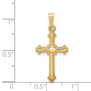 14k Yellow Gold Polished Fleur De Lis Cross Pendant XR1590