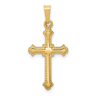 14k Yellow Gold Polished Fleur De Lis Cross Pendant XR1590