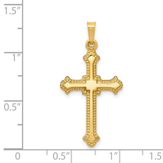 14k Yellow Gold Polished Fleur De Lis Cross Pendant XR1596