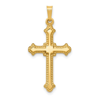 14k Yellow Gold Polished Fleur De Lis Cross Pendant XR1596