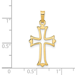 14k Yellow Gold Polished Cut-Out Fleur De Lis Cross Pendant