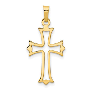 14k Yellow Gold Polished Cut-Out Fleur De Lis Cross Pendant