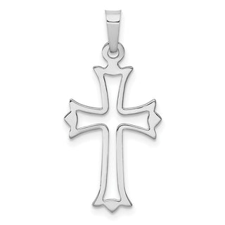 14k White Gold Polished Cut Out Fleur De Lis Cross Pendant