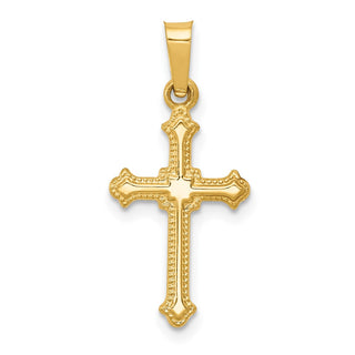 14k Yellow Gold Polished Small Fleur De Lis Cross Pendant