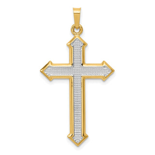 14k Yellow Gold and Rhodium Polished and Textured Passion Cross Pendant
