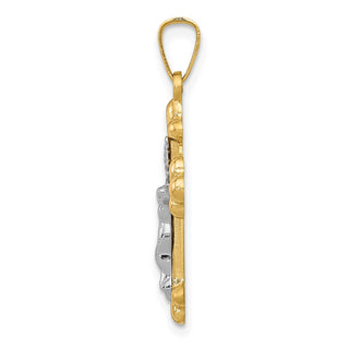 14k Yellow and White Gold Polished Budded Inri Latin Crucifix Pendant