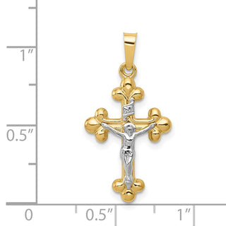 14k Yellow and White Gold Polished Budded Inri Latin Crucifix Pendant