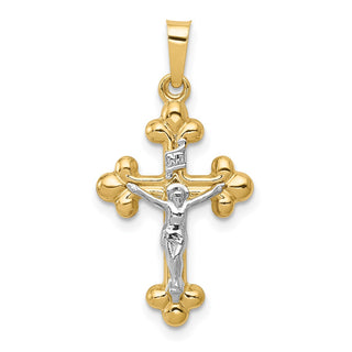 14k Yellow and White Gold Polished Budded Inri Latin Crucifix Pendant
