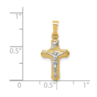 14k Yellow and White Gold Polished and Textured Inri Latin Crucifix Pendant