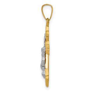 14k Yellow and White Gold Polished Fleur De Lis Inri Crucifix Pendant