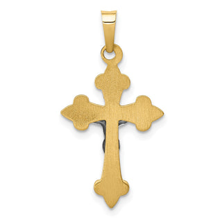14k Yellow and White Gold Polished Fleur De Lis Inri Crucifix Pendant