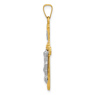 14k Yellow Gold with Rhodium Polished INRI Crucifix Pendant