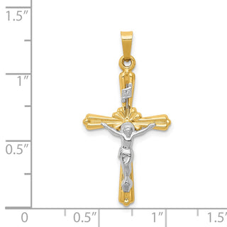 14k Yellow Gold with Rhodium Polished INRI Crucifix Pendant