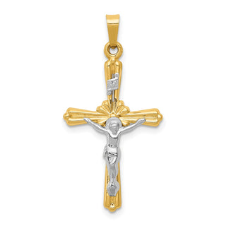 14k Yellow Gold with Rhodium Polished INRI Crucifix Pendant