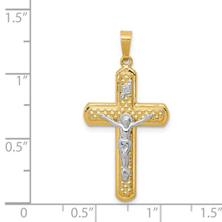 14k Yellow and White Gold Polished and Textured Inri Crucifix Pendant XR1650