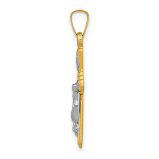 14k Two-tone Gold Flower Center INRI Crucifix Pendant