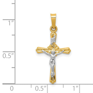 14k Two-tone Gold Flower Center INRI Crucifix Pendant