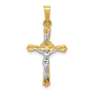 14k Two-tone Gold Flower Center INRI Crucifix Pendant