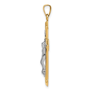 14k Yellow and White Gold Polished and Textured Inri Crucifix Pendant XR1659