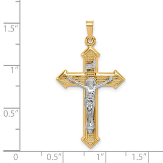 14k Yellow and White Gold Polished and Textured Inri Crucifix Pendant XR1659