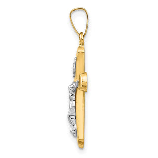 14k Yellow and White Gold Polished Rounded Cross Pendant