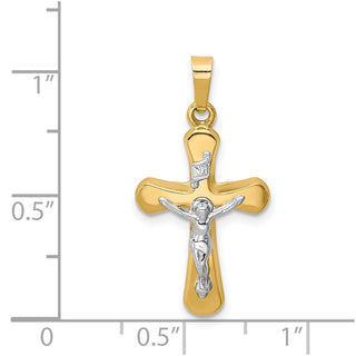 14k Yellow and White Gold Polished Rounded Cross Pendant