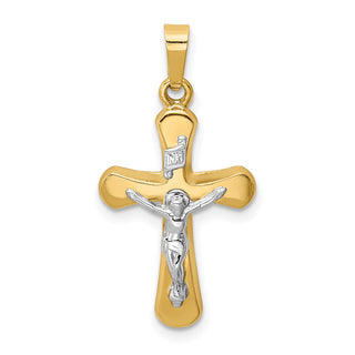 14k Yellow and White Gold Polished Rounded Cross Pendant