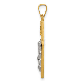14k Yellow and White Gold Polished Lattice Textured Inri Crucifix Pendant