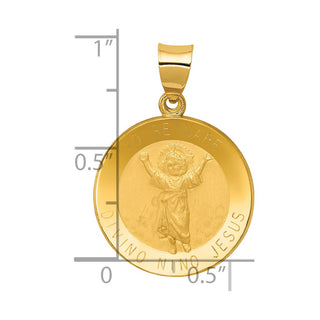 14k Yellow Gold Polished and Satin Hollow Divino Nino Round Medal Pendant XR1669