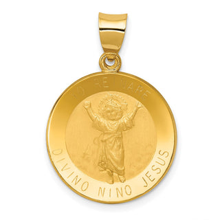 14k Yellow Gold Polished and Satin Hollow Divino Nino Round Medal Pendant XR1669