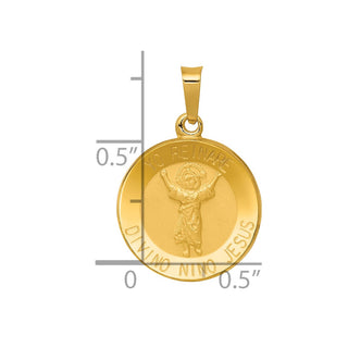 14k Yellow Gold Polished and Satin Hollow Divino Nino Round Medal Pendant XR1670