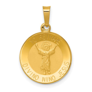14k Yellow Gold Polished and Satin Hollow Divino Nino Round Medal Pendant XR1670