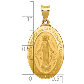 14k Yellow Gold Polished and Satin Hollow Spanish Miraculous Medal Pendant