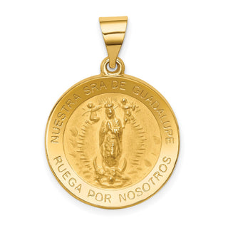14k Yellow Gold Polished & Satin Spanish Our Lady Guadalupe Hollow Medal Pendant