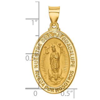14k Yellow Gold Polished & Satin Hollow Spanish Lady Of Guadalupe Medal Pendant