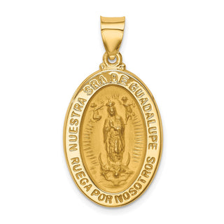 14k Yellow Gold Polished & Satin Hollow Spanish Lady Of Guadalupe Medal Pendant