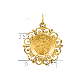 14k Yellow Gold Polished and Satin Spanish Guardian Angel Medal Pendant