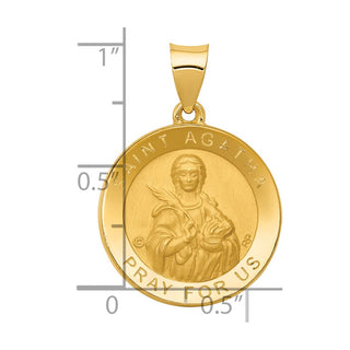 14k Yellow Gold Polished and Satin St. Agatha Hollow Medal Pendant