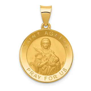 14k Yellow Gold Polished and Satin St. Agatha Hollow Medal Pendant
