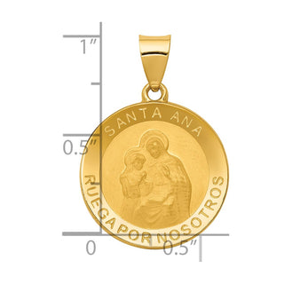 14k Yellow Gold Polished and Satin Hollow Spanish Saint Anne Medal Pendant