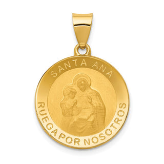14k Yellow Gold Polished and Satin Hollow Spanish Saint Anne Medal Pendant