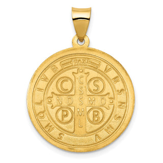 14k Yellow Gold Polished and Satin St. Benedict Reversible Hollow Medal Pendant