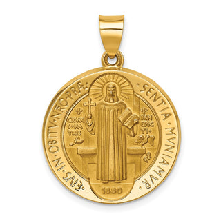 14k Yellow Gold Polished and Satin St. Benedict Reversible Hollow Medal Pendant