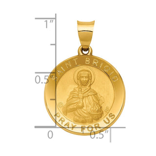 14k Yellow Gold Polished and Satin St. Brigid Hollow Medal Pendant