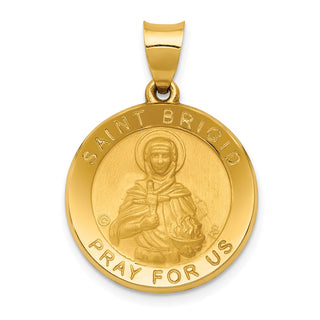 14k Yellow Gold Polished and Satin St. Brigid Hollow Medal Pendant